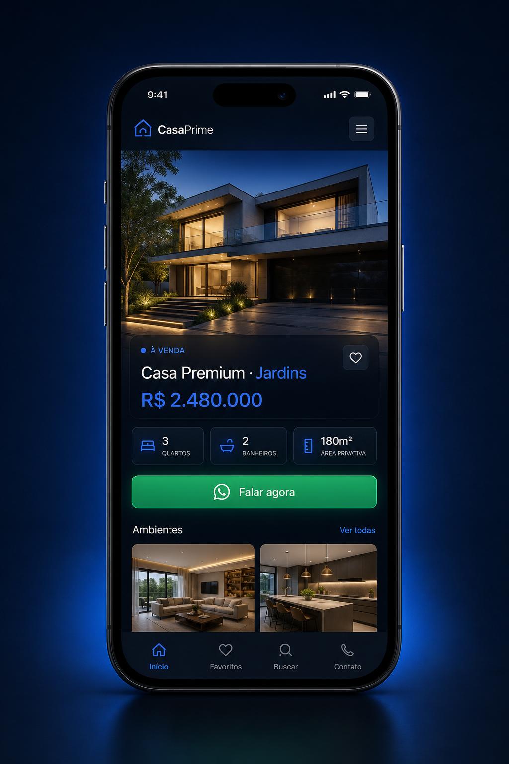 Página de imóvel premium em mobile
